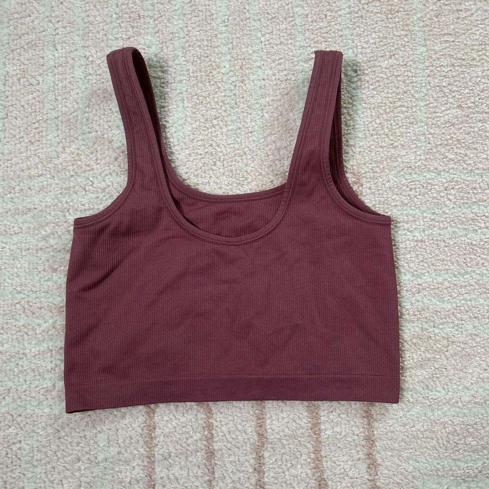 Athleta Dusty Mauve Ribbed Cropped Tank Bra  Size XS Pilates Yoga Athleisure - Picture 2 of 9